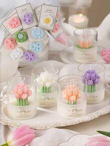 1 Stück Blumen duftende Kerzen Geschenkbox, Tulpenförmige dekorative Kerze für Heimdekoration, romantische Aromatherapie Kerze zum Entspannen & als Geschenk, Sojawachs Kerze mit Blumenduft - perfekt für Valentinstag, Muttertag, Hochzeit, Schlafzimmer, Badezimmer, Spa - ideal für Frauen, Paar, Hausbesitzer