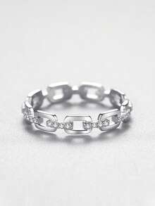 1入優美銀色鋯石裝飾鏈條設計女士婚戒,適用於派對裝飾珠寶,女性婚禮配飾,高質感珠寶訂婚用品