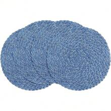 15 Inch Round Braided Placemats Set Of 4, Washable Heat Resistant Cotton Polyester Circle Boho Place Mats For Kitchen Dining Table - Seascape Blue,26584013 - 藍色 - 查看 1
