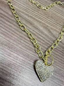 Mydear Rhinestone Heart Charm Necklace - Yellow Gold - View 8