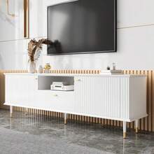 TV-Schrank Mit Offenen Fächern Und Schubladen, Lackierte Structures, Soft-Close-Scharniere - White - View 4