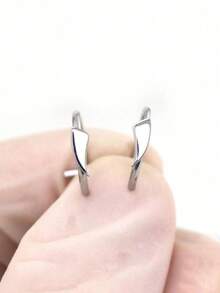 2 件银色朋克风格非穿孔唇环，时尚个性化唇环 - 兩個尖唇環 - 查看 3