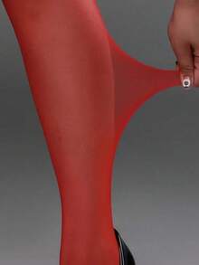 1双女士糖果色时尚连裤袜 - 红色，性感百搭紧身裤 - 紅色 - 查看 4