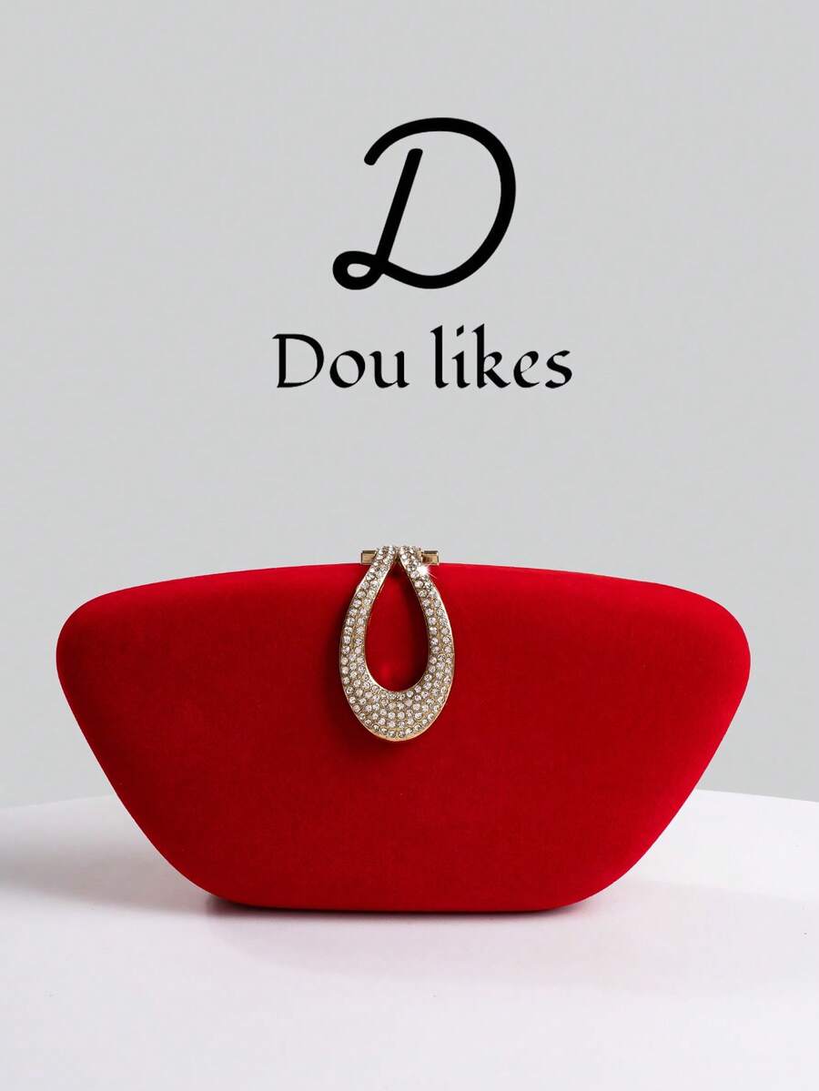 1件装奢华天鹅绒盒形派对手提包，水滴形搭扣装饰晚宴包，适合宴会、舞会、正式场合，可作斜挎包、时尚派对包，是派对、婚礼、舞会、晚宴/宴会的完美之选，也是女士舞会礼服、亮片连衣裙、闪亮连衣裙、女士优雅连衣裙的理想配饰。 - 紅色 - 查看 1