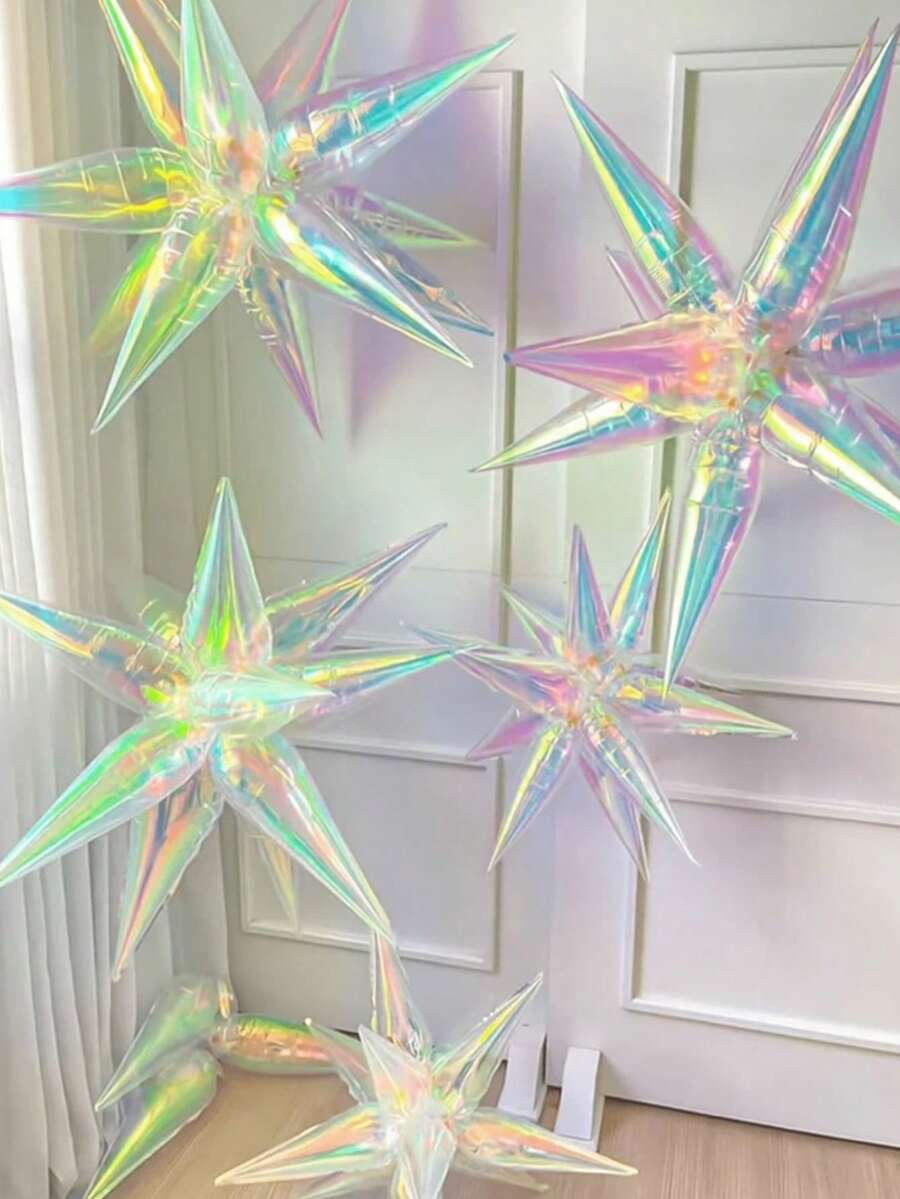 8个/套 彩虹星爆炸气球，透明爆炸星水滴锥形铝箔气球，适用于生日、婚礼、单身派对、迪斯科派对装饰、生日、婚礼装饰、音乐会装饰、美人鱼主题装饰、冰雪奇缘主题装饰 - 彩色 - 查看 1