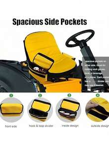 800D Heavy-Duty Oxford Fabric Yellow Universal Riding Lawn Mower Seat Cover - 1 Piece Premium Lawn Mower Seat Protector With Drink Pouch - Outdoor Protective Cushion For John Deere, Kubota, Cub Cadet, & Garden Lawn Tractors