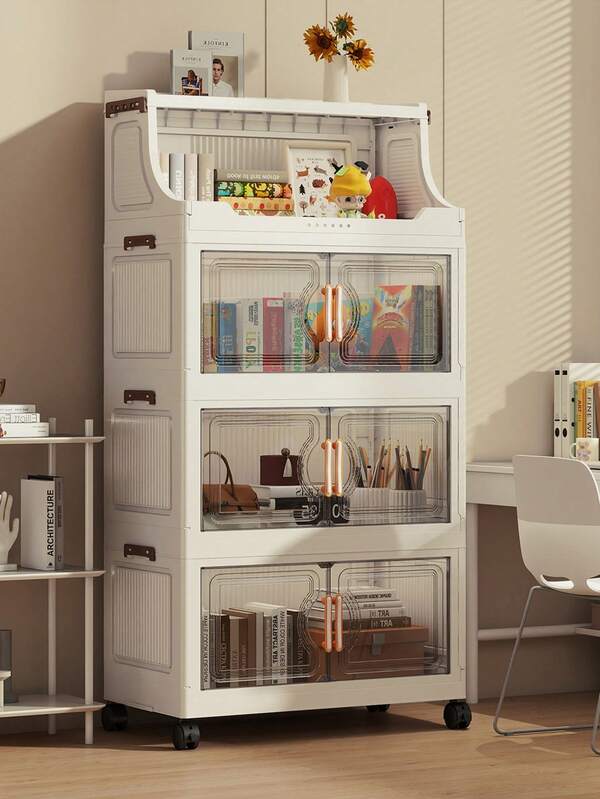 1pc Foldable Plastic Double Door Storage Cabinet, Portable Wardrobe, Home Organizer For Living Room, Kitchen, Bathroom, Bedroom, Toy Storage, Snack Cabinet, Christmas & Halloween Gift