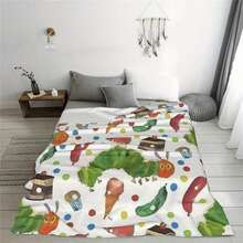 Cozy Caterpillar-Themed Flannel Throw Blanket - Ultra-Soft, All-Season Comfort For Sofa & Bed, Modern Digital Print Design, Machine Washable Polyester, Perfect For Travel, Camping & Naps, Flannel, Unique Holiday Gift, Cozy Flannel Blanket - Multiple Sizes Available, Ultra Soft For Sofa/Bed, Winter Necessity - 彩色 - 查看 2