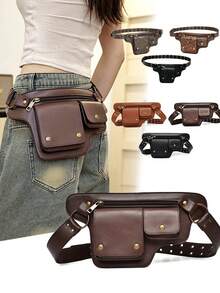 可调节腰包 - 可转换斜挎包，花卉图案，拉链和按扣闭合，人造革腰包，适合日常、正式场合和旅行 - 咖啡棕/黑色，斜挎包，日常配饰，复古风格，涤纶衬里，时尚配饰，复古设计，耐用材质，小巧手提包，时尚爱好者，送给老师、女士、女朋友和家人的完美礼物 - 彩色 - 查看 2