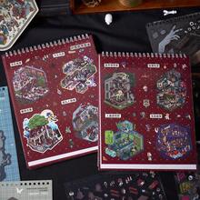 22张恐怖小镇微缩场景贴纸书，包含8个不同场景和14种贴纸材料，3D卡通房屋DIY景观装饰贴纸剪贴簿用品 - 彩色 - 查看 5