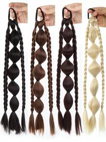 1PC Synthetic New Chinese Style Long Straight Hair Natural Lantern Bubble Braid Plait Ponytail Wig With Rubber Band Natural Fashion For Girls Kids Sweet CoolLong Braid Lantern Boxing High Ponytail - Multicolor - View 4