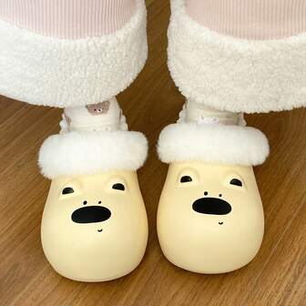 Cute Bear Design EVA Thermal Slippers For Women, Versatile, Warm, Removable Inner Lining, Suitable For Winter