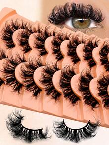7 Pairs Fluffy Cat-Eye Lashes D Curl Russian Strip False Eyelashes Cat Eye Lashes Natural Look Fluffy Faux Mink Lashes Volume Wispy Long Foxy Eye Lifting Look Fake Eyelashes - 黑色 - 查看 9