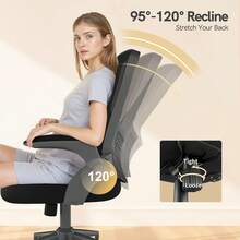 GartistGo Ergonomic Office Desk Chair With Flip-Up Armrests, Mid-Back Mesh Chair With Lumbar Support, Adjustable Height & Storage Backrest, Comfortable Computer Chair For Home Office - Black - View 6