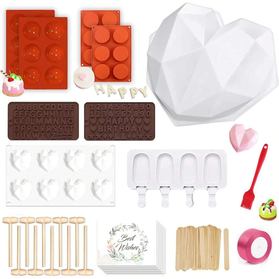 Luvan Set de 76 Moldes de Silicona para Chocolate, Kit de Repostería Flexible Antiadherente, para Chocolate,Caramelos, Postres y Manualidades, Sin BPA, Apto para Microondas, Horno y Lavavajillas - blanco - Ver 1