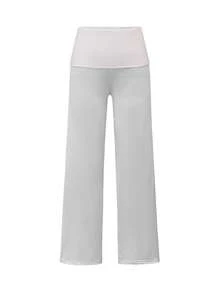 Sunny Girly Spring Women's Back To School Striped Straight-Leg Pants, With A White Ruffled Waist Design, Suitable For Valentine's Day Wear - Light Grey - View 3