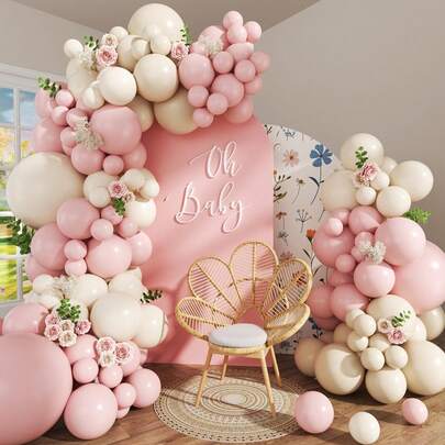 103pcs Pink & Cream Balloon Arch Kit, Pink & Cream Balloon Garland Arch Set, Suitable For Boy/Girl Birthday, Baby Shower, Wedding, Gender Reveal, Anniversary Party Decoration