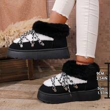 New Winter Snow Boots, Fashionable And Versatile, Featuring Faux Fur Lining And Lace-Up Design, Suitable For Outdoor Warmth And Commuting In Winter. Anti-Slip Thick Sole, Warm And Stylish. - Black - View 8