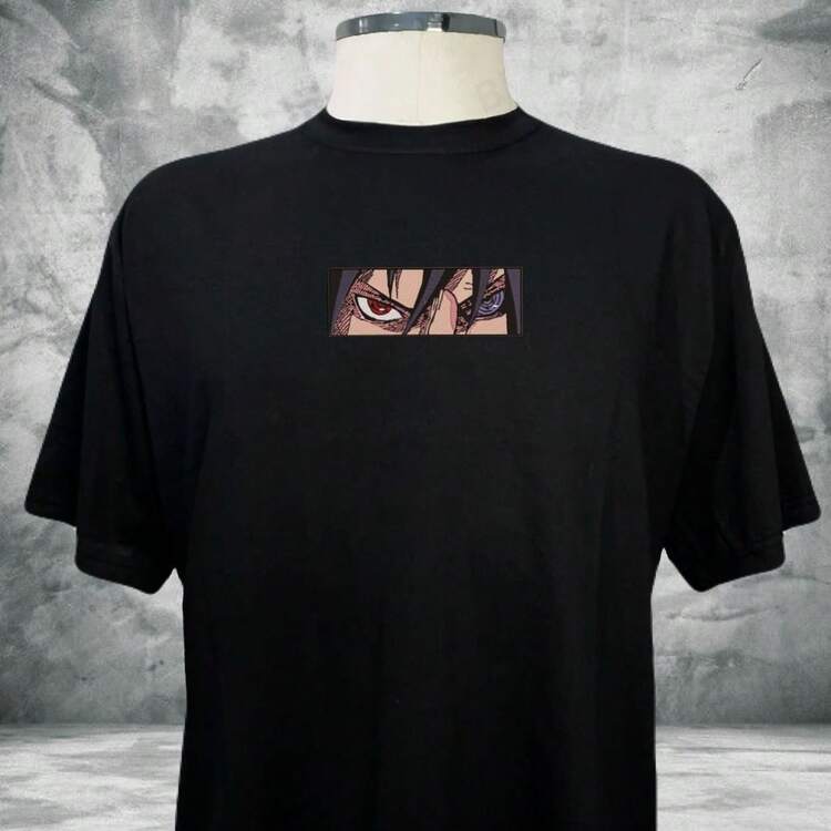 Sasuke Uchiha T-Shirt Embroidered Anime Unisex Blouse 100% Cotton Geek Streetwear - màu đen - Xem 8