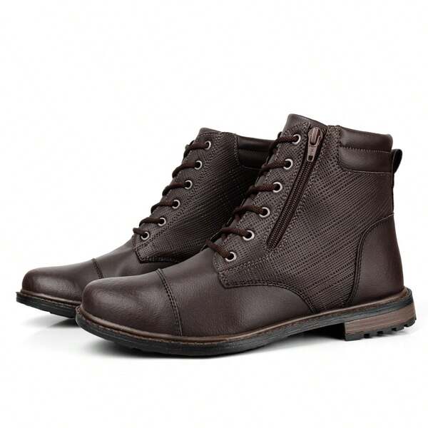 Bota Masculina Casual Coturno Em Couro Sintético com Zíper Lateral Conforto, Estilo e Resistência, Envio Imediato