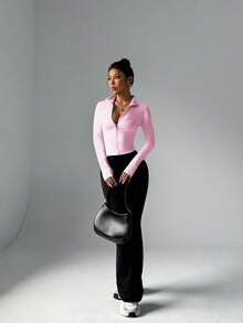 FWH Adjustable High Collar ,Brushed Thermal Lined, Thumbhole Cuffs,Contoured Waist Cut,Long Raglan Sleeves ,Premium Stretch Fabric,Premium Stretch Fabric,Winter Running Zip-Up With Thumbholes,Zip-Up Design For Customizable Warmth,Women's Winter Thermal Zip-Up Fitness Jacket With Thumbholes & Tapered Waist - Pink - View 8