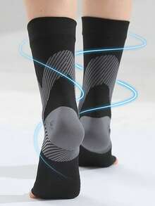 1 Pair Colorblock Ankle Compression Socks, Toe-Less Mid-Calf Sports Socks, Breathable Ankle Support, Suitable For Badminton, Hiking, Sports Ankle Protection Elastic Brace - Multicolor - View 3