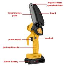 4-Inch With 2 Batteries, 21V Cordless Power Chain Saws With Security Lock, Handheld Small Chainsaw For Wood Cutting And Tree Trimming Safety Lock, Portable For Tree Branches, Courtyard, Household, Gardens, Ideal Gift For Christmas - Yellow - View 8