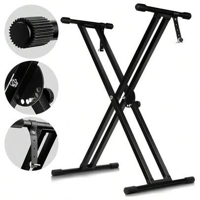 Foldable Adjustable Height Keyboard Stand & Set For 49/61/76/88-Key Keyboards - Heavy-Duty X-Frame Piano Rack With Locking System, Padded - Compatible With Digital Pianos For Home Studio, Church, (/PU)