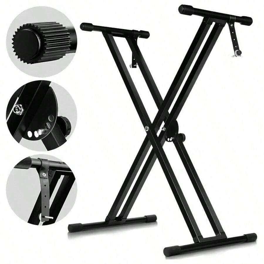 Foldable Adjustable Height Keyboard Stand & Set For 49/61/76/88-Key Keyboards - Heavy-Duty X-Frame Piano Rack With Locking System, Padded - Compatible With Digital Pianos For Home Studio, Church, (/PU) - Piano Stand - View 1