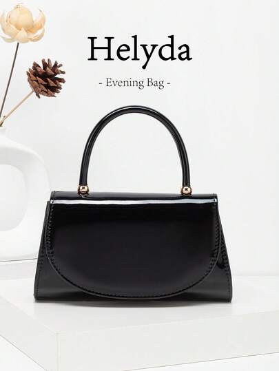 Helyda 1 Stück schwarze Spiegel PU Damen Abendtasche, glatter Körper mit 2 Metallperlen Handgelenkschlaufe, elegante und modische Fusion, Handtasche/Tragetasche/Umhängetasche/Umhängetasche, geeignet für Hochzeit/Party/Abschlussball/Bankett