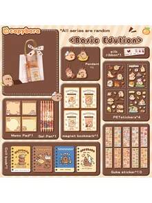 20/26 PAQUETE Adorable set de artículos de papelería con temática de capibara - Incluye libro de pergamino, bolígrafo de gel, colgante y accesorios - Perfecto para estudiantes y amantes de los animales | Útiles de oficina lindos, diseño alegre | Bolígrafos de gel y accesorios de capibara - Multicolor - Ver 9