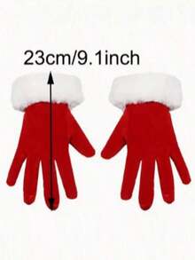 1 Pair Santa Claus Costume Accessories Gloves, Cute Red Plush Gloves With White Trim, Suitable For Women, Polyester Fabric Cosplay Party Props In Pop Culture Style Christmas - A - View 4