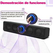 Barra de sonido de escritorio, Altavoces estéreo con cable para ordenador, ideales para juegos y como altavoces para teléfono. Conexión USB e inalámbrica BT 5.0 - Negro - Ver 1