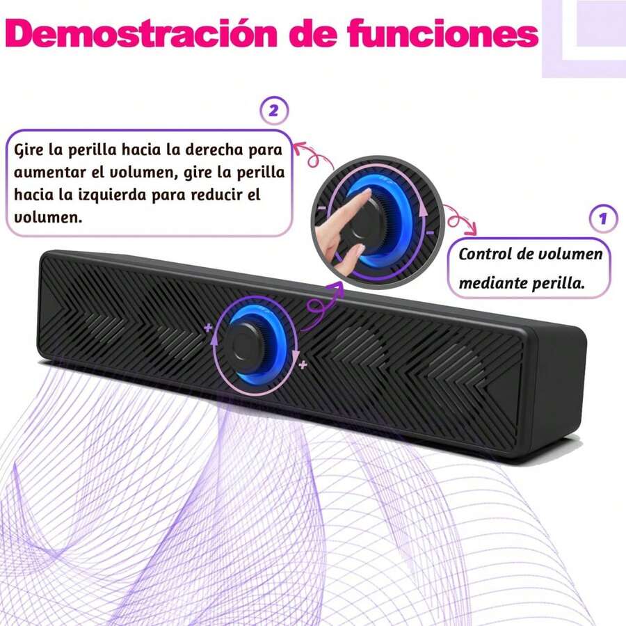 Barra de sonido de escritorio, Altavoces estéreo con cable para ordenador, ideales para juegos y como altavoces para teléfono. Conexión USB e inalámbrica BT 5.0 - Negro - Ver 1