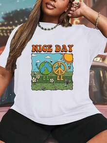 Camiseta 100% algodón Casual Blanca para Mujer Talla Grande con Estampado Floral Rosa y Multicolor - Blusa de Manga Corta y Cuello Redondo, Ideal para Uso Diario en Primavera y Verano, Fiestas y Outfits, Lavable a Máquina (Flores Rosas, Amarillo, Marrón, Melocotón) - Blanco - Ver 2
