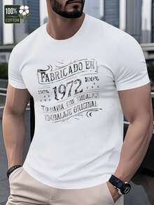 Camiseta gráfica vintage para hombre 1972 - Algodón, camiseta casual de manga corta con diseño "FABRICADO EN 50,09 metros", color beige, perfecta para el verano, camiseta de uso diario | Camisa estilo vintage | Ajuste cómodo - Blanco - Ver 2
