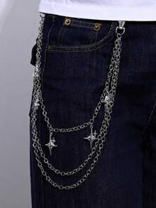 1 قطعة سلسلة بنطلون بتصميم جمجمة بنمط بانك متعدد السلاسل، إكسسوار شارع هيب هوب حاد - فضي - مشاهدة 1