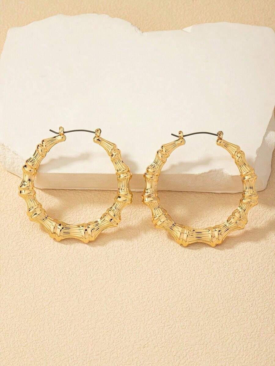 1pair Fashionable Bamboo Joint Hollow Out Earrings - 黃金 - 查看 1