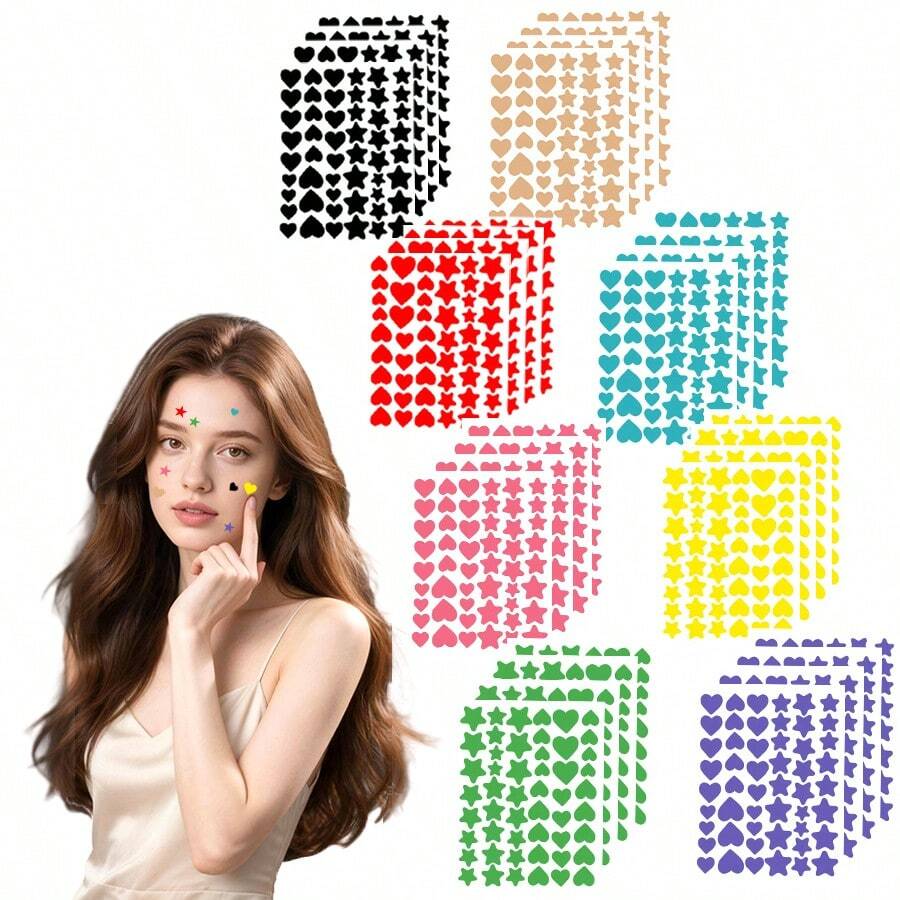 816pcs/Pack, 16pcs/Pack, 408pcs/Pack, 8pcs/Pack, 51pcs/Pack Star Stickers, Pentagram Stickers, Heart Stickers, Face Decorative Stickers, Photo Makeup Stickers, Party Decorative Stickers For Halloween, Christmas, Festivals, Events, Economic And Practical, Stockpiling Goods, Cosmetic Tools, Cheap Goods, Women's Gifts, Christmas Gifts