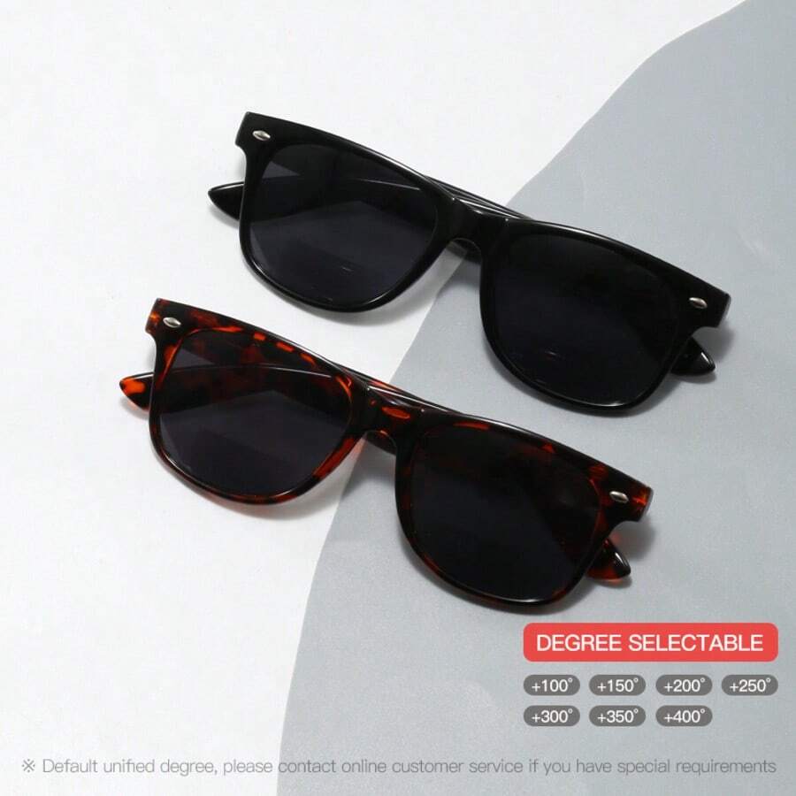 28克超轻复古方形双光老花镜，多种放大倍数可选（+100~+400），男女通用双光太阳镜 - 黑色RM8108 - 查看 1