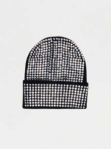 1pc Shiny Sequin Cuffed Knit Beanie Hat, Rhinestone Decor, Unisex, Stretchy Skull Cap For Winter - Multicolor - View 3