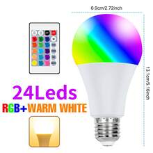 25W LED Smart Bulb RGB With Remote Control E27/E26 Colorful Indoor 220V/110V Multi-Color Changing Dimmable Recessed Ceiling 5W Bedroom Holiday Night Decoration 15W 4 Flashing Modes Party Bar Spotlight 20W Living Room Gaming Backlight Atmosphere Light 10W - RGB Bulb-with 24key Remote(E27/E26) - View 14