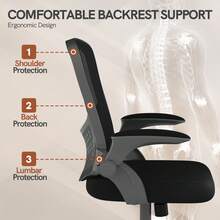 GartistGo Ergonomic Office Desk Chair With Flip-Up Armrests, Mid-Back Mesh Chair With Lumbar Support, Adjustable Height & Storage Backrest, Comfortable Computer Chair For Home Office - Black - View 8