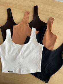 Women's K2B Polyamide Cropped Top Tank Top With Wide Straps In Simple Colors - White - View 2