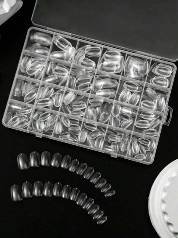 Coffin Fake Nails 504pcs - Long Ballerina Press On Nails Clear Almond Ballet Round Nails Tips For Full Cover Acrylic False Nails Art, Home DIY Nail Salon