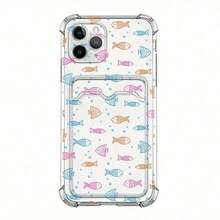 Soporte para tarjetas transparente con diseño de peces pequeños, resistente a golpes en las cuatro esquinas, compatible con phone 16 Pro Max/16 Plus/16 Pro/16, 15 Pro Max/15 Plus/15 Pro/15, 14 Pro Max/14 Plus/14 Pro/14, 13 Pro Max/13 Pro/13/13 Mini, 12 Pro Max/12 Pro/12/12 Mini, 11 Pro Max/11 Pro/11, XS Max/XR/X/XS - Colores mezclados - Ver 1
