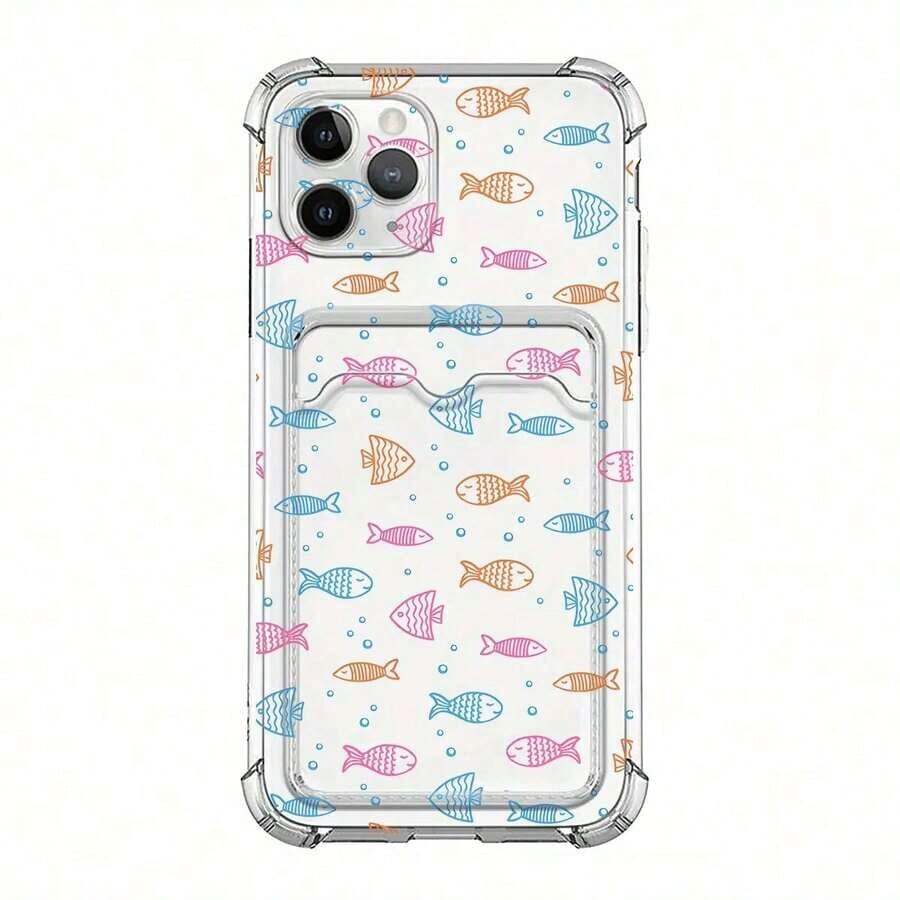 Soporte para tarjetas transparente con diseño de peces pequeños, resistente a golpes en las cuatro esquinas, compatible con phone 16 Pro Max/16 Plus/16 Pro/16, 15 Pro Max/15 Plus/15 Pro/15, 14 Pro Max/14 Plus/14 Pro/14, 13 Pro Max/13 Pro/13/13 Mini, 12 Pro Max/12 Pro/12/12 Mini, 11 Pro Max/11 Pro/11, XS Max/XR/X/XS - Colores mezclados - Ver 1