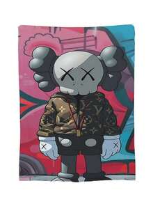Kawss Kawaii Kaw Blanket Premium Anime Throw Blanket - Ultra Soft Flannel, Cartoon Print, Ideal Gift For Fans For Christmas & Birthday, For Sofa, Bed, Camping & Travel - Black - View 3