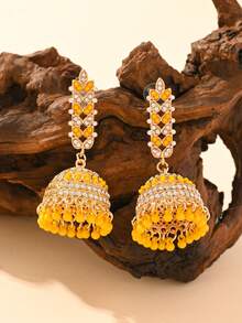 優雅水鑽流蘇吊墜 Jhumka 耳環，女性日常配戴、度假、婚禮與派對耳飾，女性禮物 - 樹葉鈴鐺耳環 - 查看 2