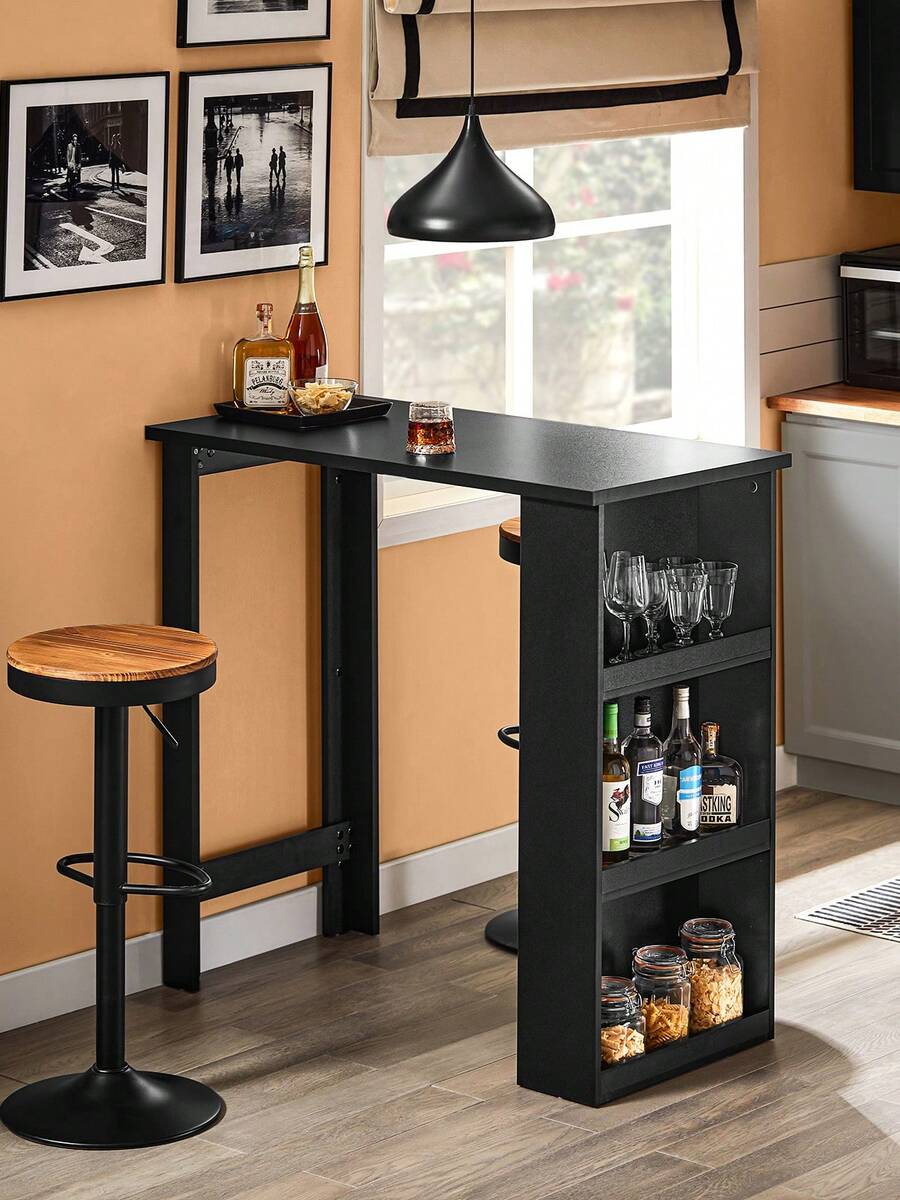 SoBuy FWT17-W, Kitchen Dining Table, Bar Table Coffee Table With 3-Tier Storage Rack, White - Black - View 1